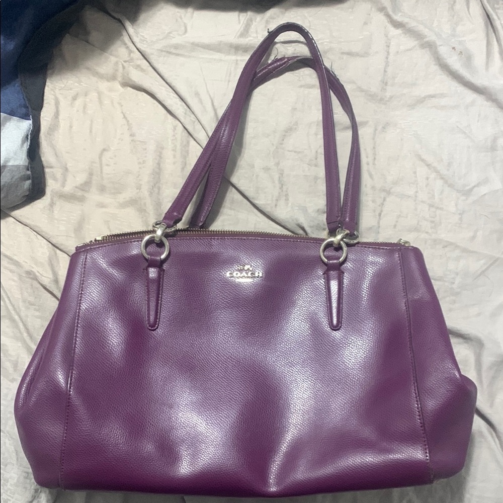 Coach Purple Leather Shoulder Bag with Silver Hardware